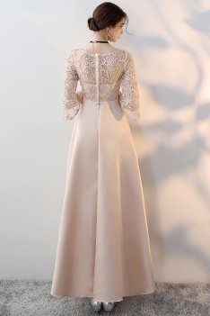 Champagne Long Formal Dress Aline with 3/4 Sleeves - MXL86078