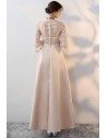 Champagne Long Formal Dress Aline with 3/4 Sleeves - MXL86078