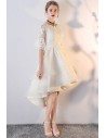 Light Champagne Lace Ruffled Homecoming Party Dress with Sleeves - MXL86034