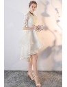 Light Champagne Lace Ruffled Homecoming Party Dress with Sleeves - MXL86034