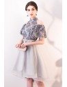 Cute Grey Cold Shoulder Homecoming Dress with Flowers - MXL86020