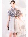 Cute Grey Cold Shoulder Homecoming Dress with Flowers - MXL86020