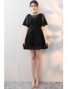 Little Black Aline Lace Homecoming Dress with Sleeves - MXL86013