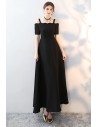 Simple Maxi Long Black Formal Dress with Cold Shoulder - MXL86079