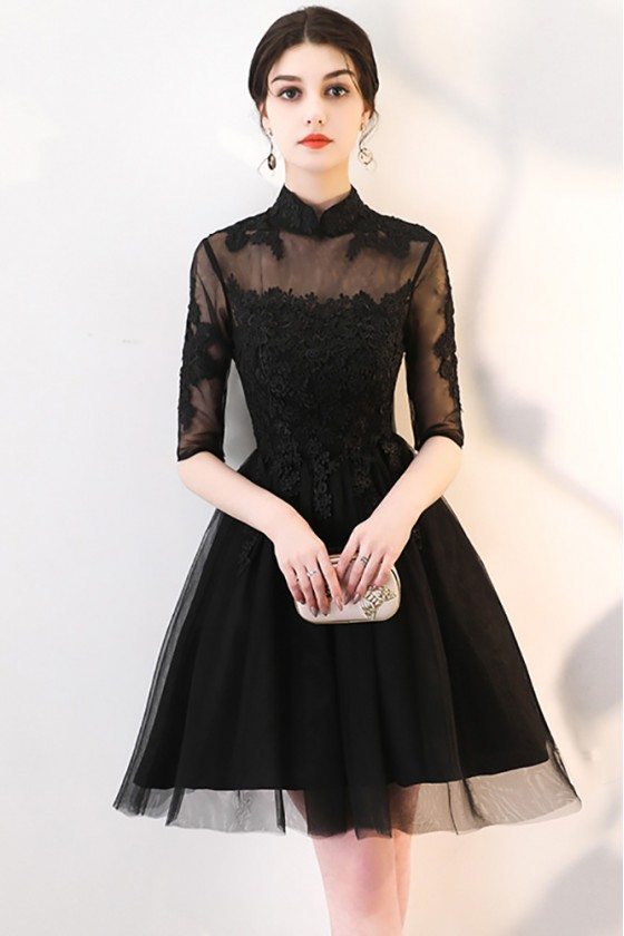  Black Dress With Sheer Sleeves