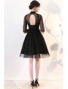 Little Black Lace Collar Homecoming Dress with Sheer Sleeves - MXL86057