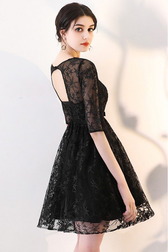 Short Black Homecoming Dress Lace with Sheer Sleeves - $67.76 #MXL86054 ...