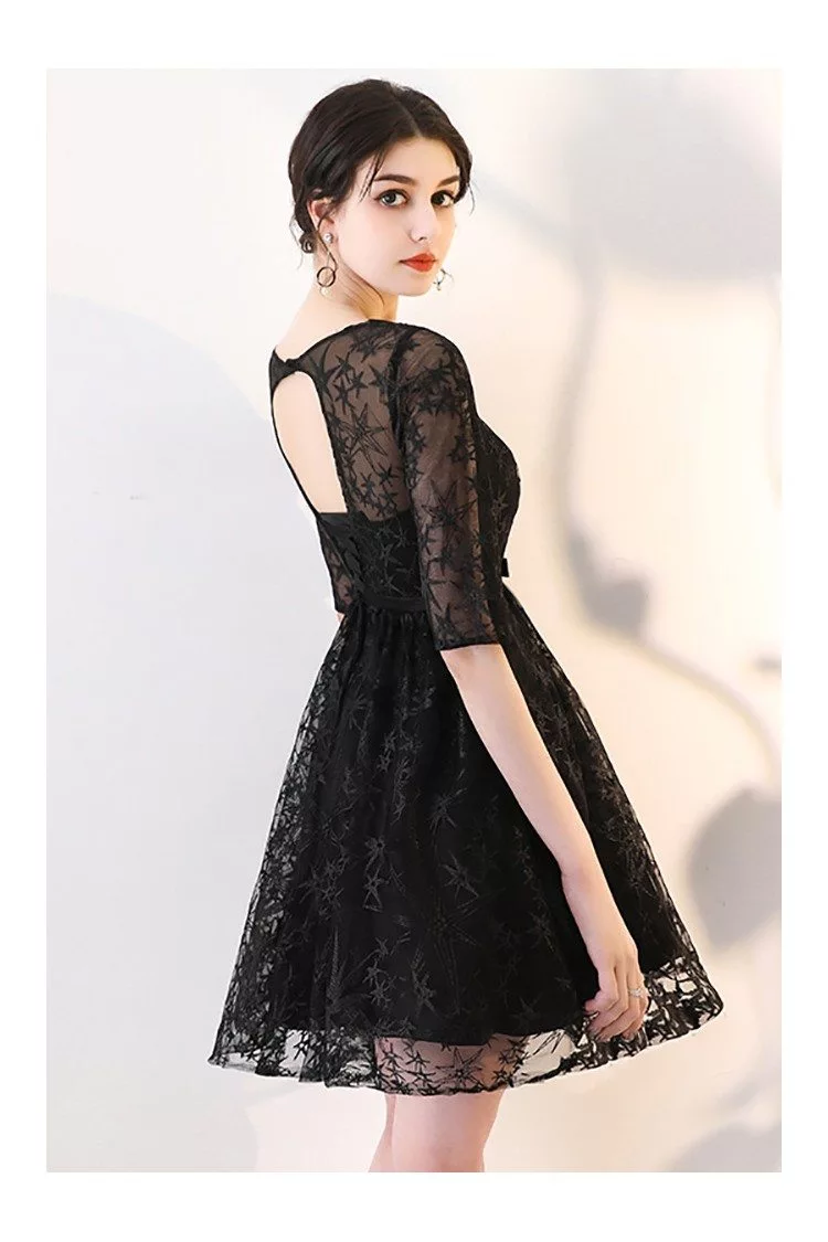 Short Black Homecoming Dress Lace with Sheer Sleeves - $75.9816 # ...