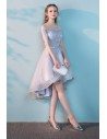 Grey High Low Off Shoulder Homecoming Dress with Lace - MXL86021
