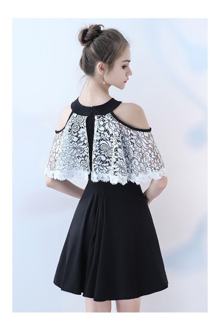 Black with White Lace Short Halter Homecoming Dress - $70.4 #BLS86067 ...