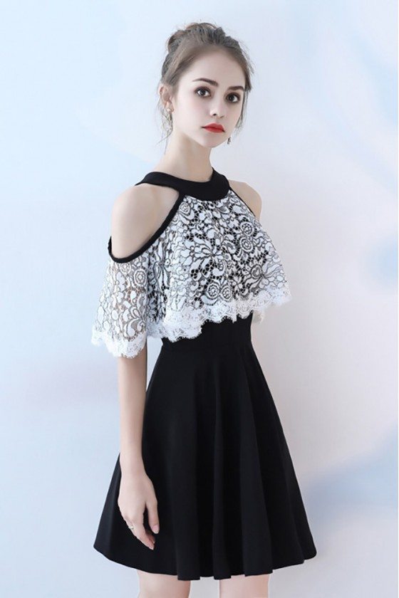 Black with White Lace Short Halter Homecoming Dress - $70.4 #BLS86067 ...