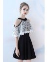 Black with White Lace Short Halter Homecoming Dress - BLS86067