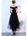 Black Tulle High Low Homecoming Dress Off Shoulder Sleeves - BLS86003