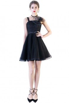 Short Tulle Black Homecoming Dress with Straps - BLS86008