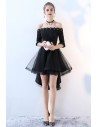 Off Shoulder High Low Homecoming Dress Tulle with Sleeves - BLS86041