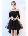 Off Shoulder High Low Homecoming Dress Tulle with Sleeves - BLS86041
