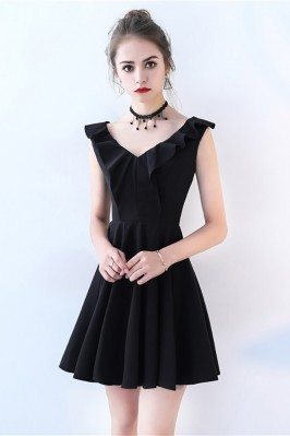 Little Black Flare Homecoming Party Dress V-neck - BLS86073