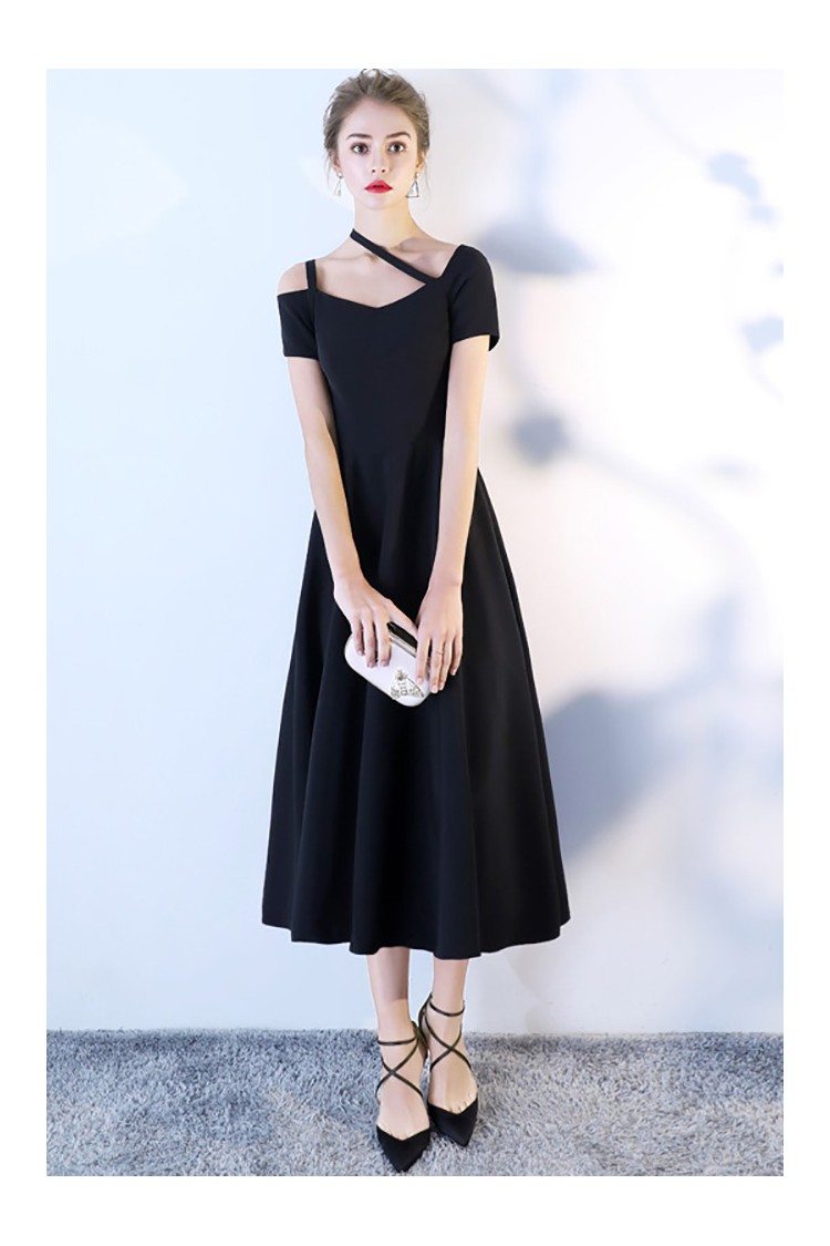 Chic Black Tea Length Party Dress with Short Sleeves - $78.1 #BLS86029 ...