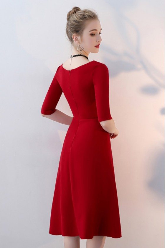 Simple Burgundy Aline Knee Length Party Dress with Sleeves - $75 # ...