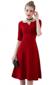 Simple Burgundy Aline Knee Length Party Dress with Sleeves - BLS86057