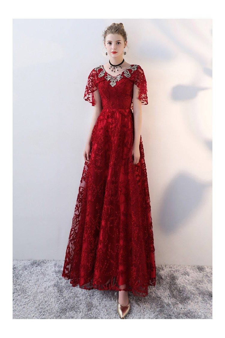long sleeve red lace gown