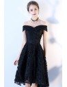 Black Lace Off Shoulder Prom Party Dress High Low - BLS86098