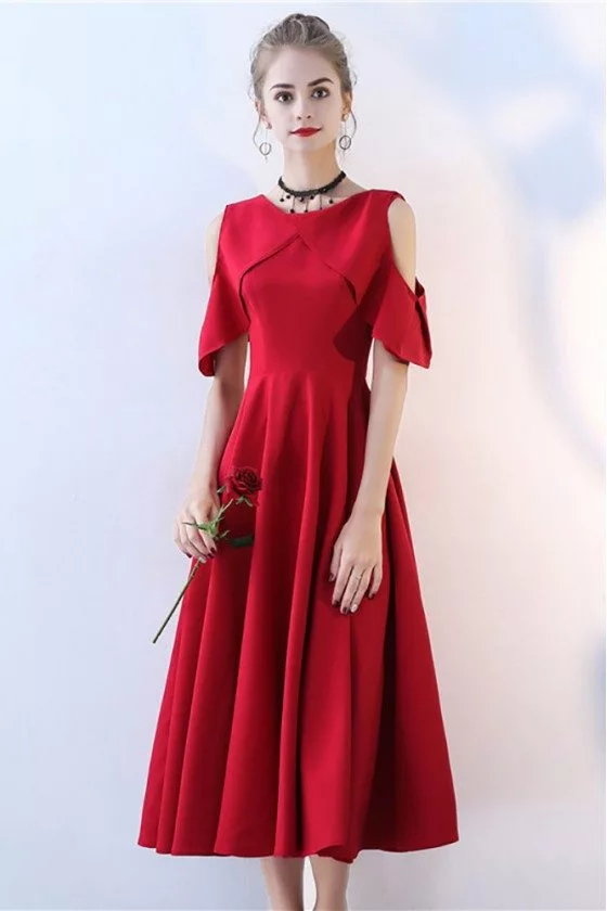 Burgundy Midi Length Party Dress Simple with Sleeves - $75.9 #BLS86055 ...
