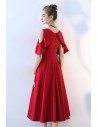 Burgundy Midi Length Party Dress Simple with Sleeves - BLS86055