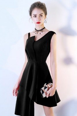 Simple Chic Little Black Short Homecoming Dress Asymmetrical - BLS86012