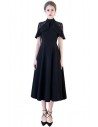 Elegant Black Tea Length High Neck Occasion Dress with Sleeves - BLS86015