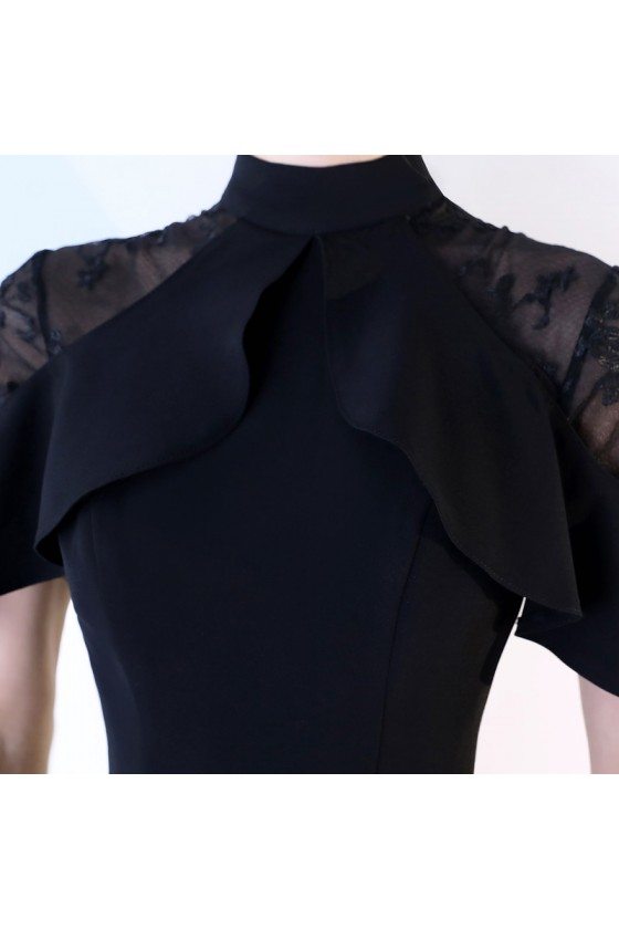 Elegant Black Tea Length High Neck Occasion Dress with Sleeves - $78. ...