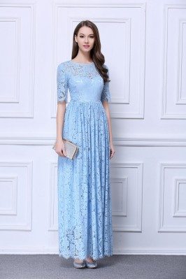 Lace Short Sleeve Long Party Dress