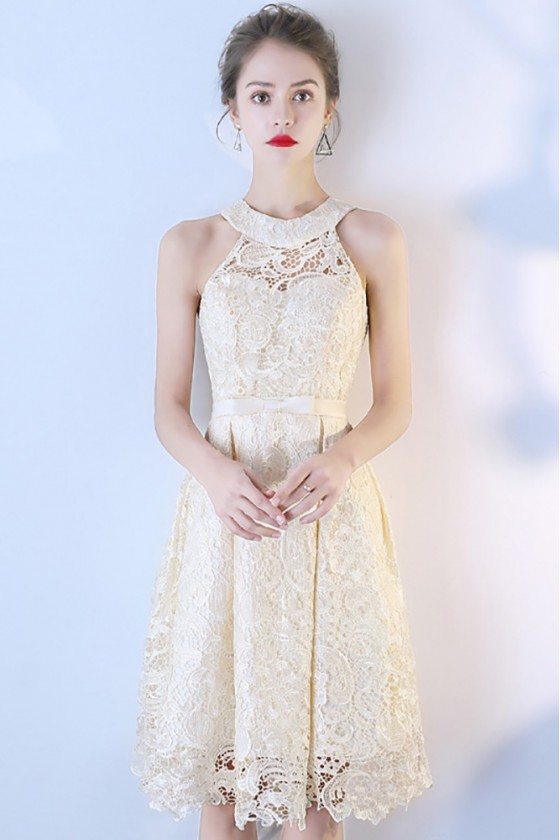 Elegant Champagne Lace Short Halter Party Dress - $69 #BLS86096 ...