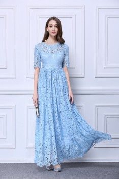 Lace Short Sleeve Long Party Dress - CK483