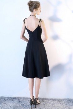 Black Short Dress Aline with Buttons Spaghetti Straps - BLS86017