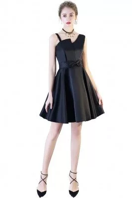Black Aline Short Party Dress for Homecoming with Irregular Strap - BLS86011
