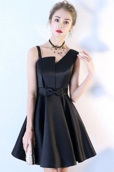 Black Aline Short Party Dress for Homecoming with Irregular Strap - BLS86011