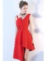 Red Asymmetrical Simple Homecoming Dress with Straps - BLS86093