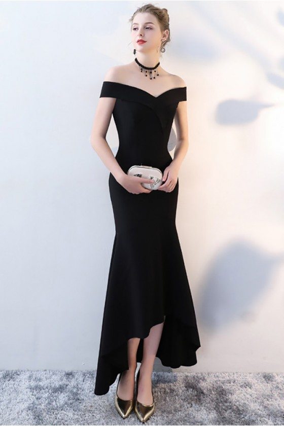 Fitted Black Mermaid High Low Formal Dress Off Shoulder - $78.1 # ...