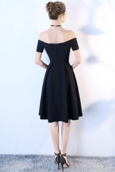 Little Black Aline Homecoming Party Dress Off Shoulder - BLS86010