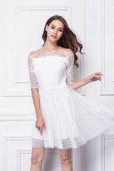 Little White Lace Off Shoulder Short Dress - DK336