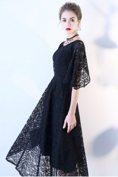 Black Lace Maxi Formal Dress with Cape Sleeves - BLS86020