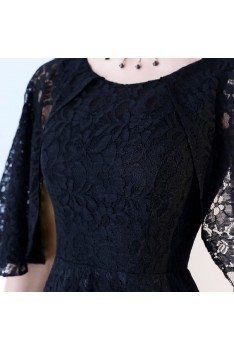 Black Lace Maxi Formal Dress with Cape Sleeves - BLS86020