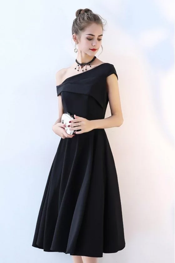 Black One Shoulder Midi Homecoming Dress Tea Length - $67.76 #BLS86051 ...