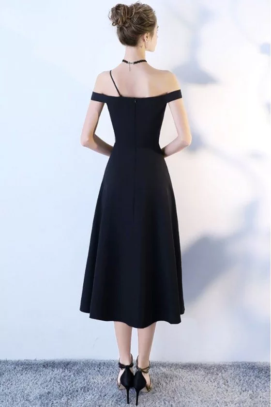 Tea Length Black Formal Party Dress Off Shoulder - $78 #BLS86030 ...