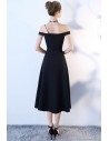 Tea Length Black Formal Party Dress Off Shoulder - BLS86030