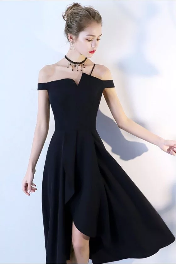 Tea Length Black Formal Party Dress Off Shoulder - $78 #BLS86030 ...