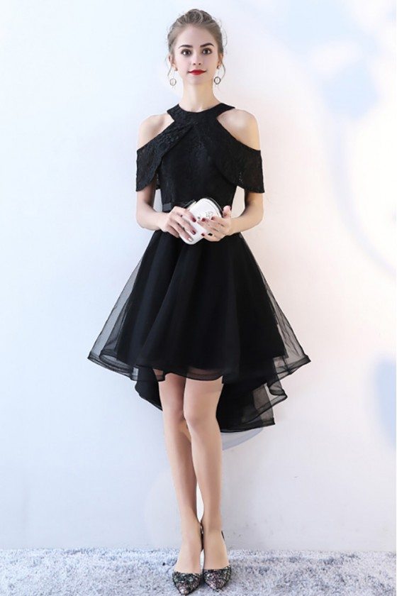 Chic Black Tulle High Low Homecoming Prom Dress - BLS86042