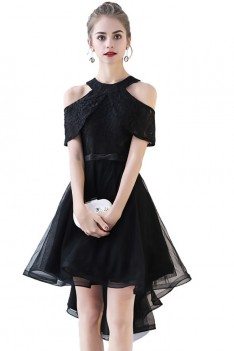 Chic Black Tulle High Low Homecoming Prom Dress - BLS86042