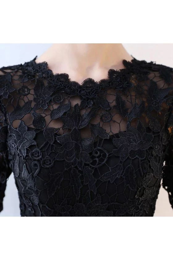 Lace Half Sleeve High Low Black Prom Dress - $75.9816 #BLS86046 ...